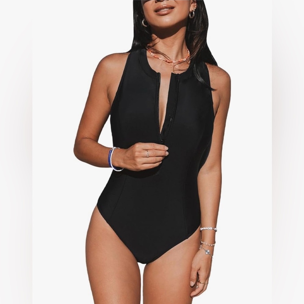 Cupshe Women's Black Zippered One Piece Swimsuit
